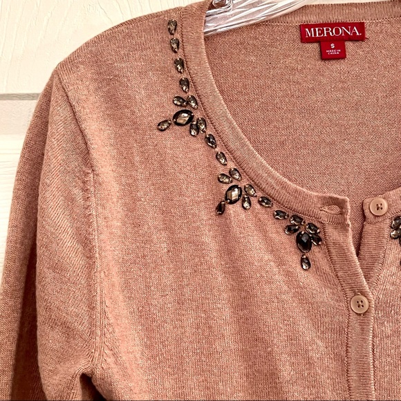 ๐ธ3/$25 Merona Jeweled Neckline Button Up Tan Cardigan, Size XS - Picture 7 of 9